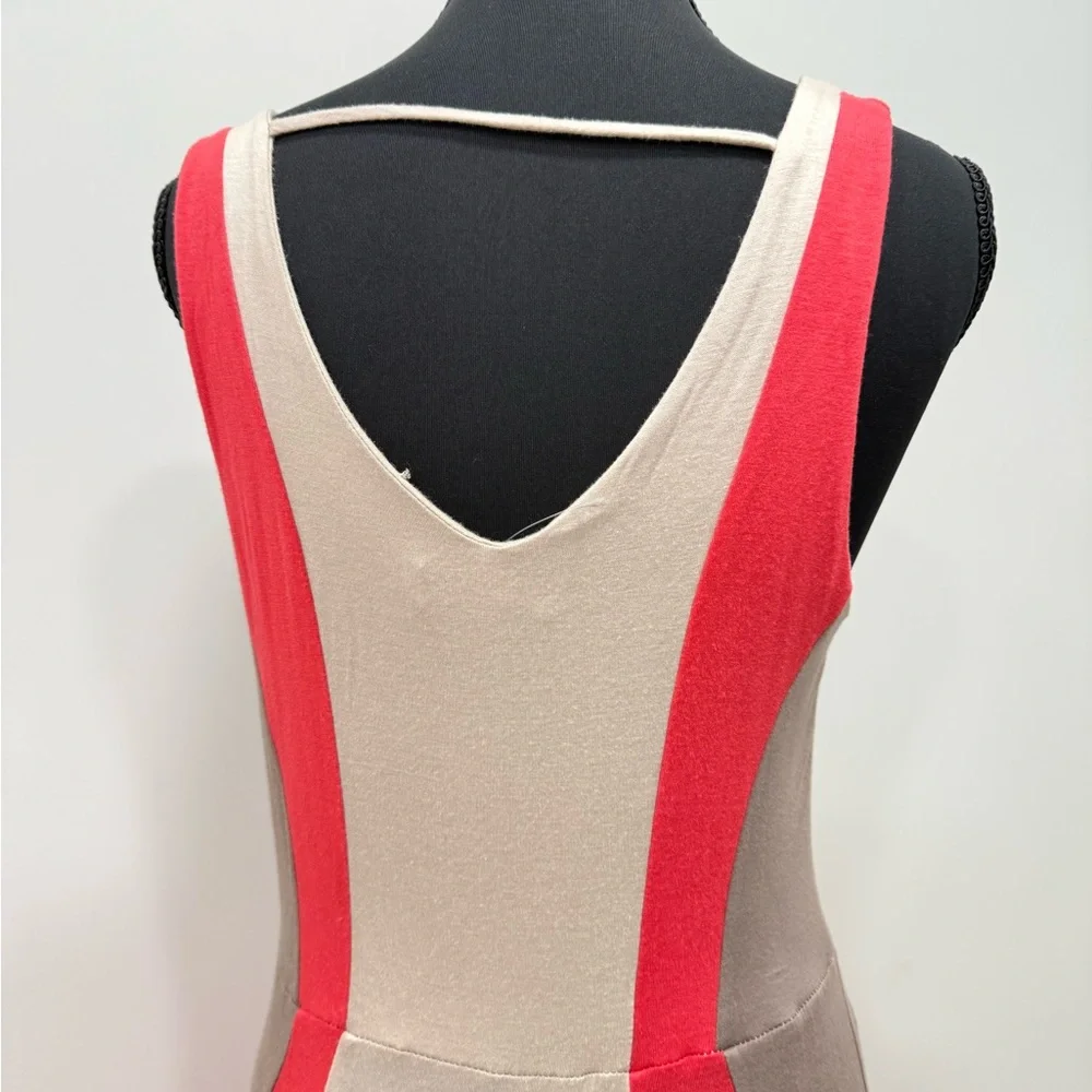 Monteau Cream and Red Sheath Maxi Dress V-Neck Sleeveless - Picture 4 of 6